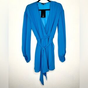 Fashion nova bright blue mini wrap dress medium